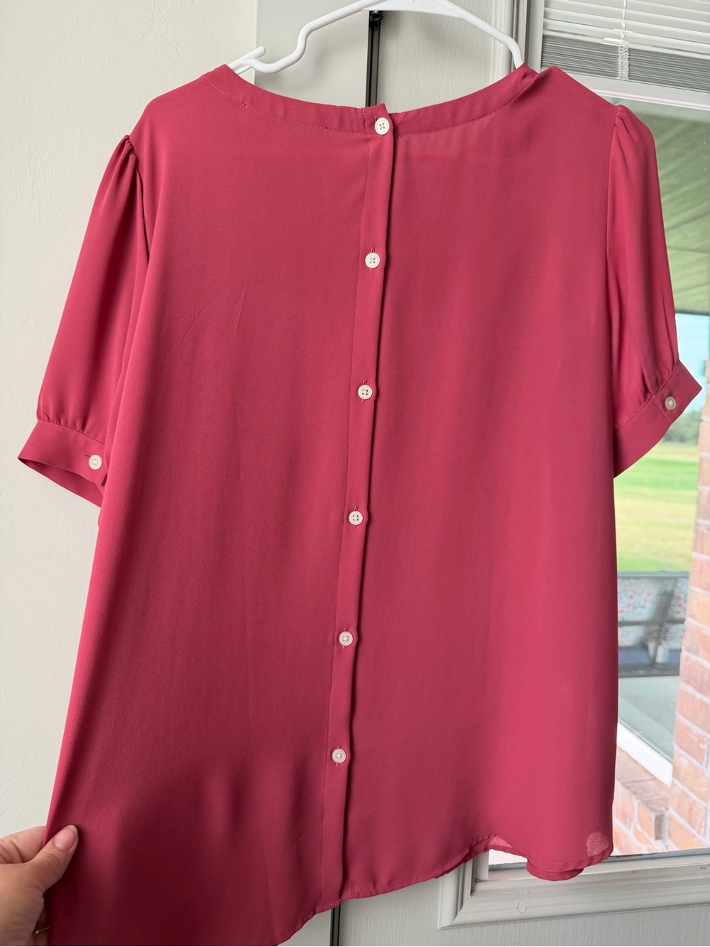 LOFT Short Sleeve Puff-Sleeve Blouse in Berry - Picture 4 of 4